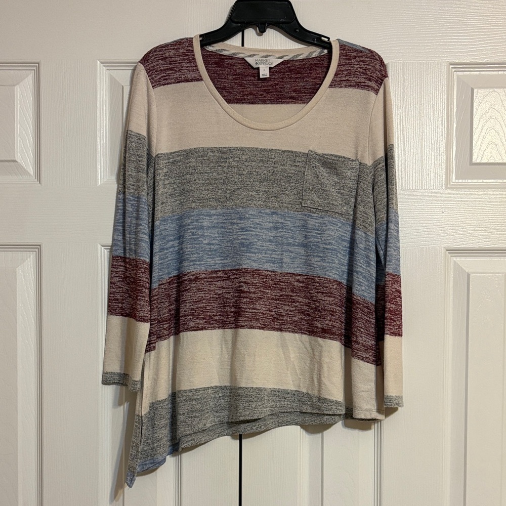 Market & Spruce Heathered Multicolor Striped Long Sleeve Top